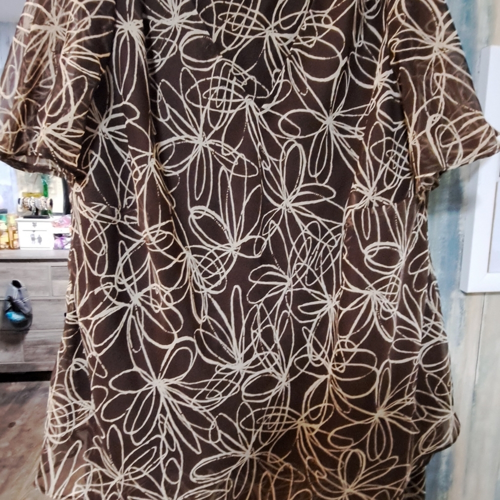 2 piece KSL Brown Floral Dress